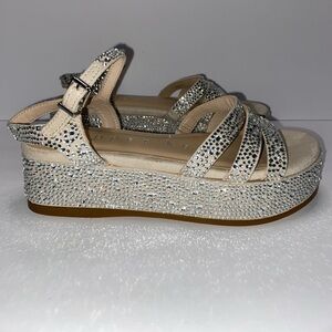 Copper Key Silver Rhinestone Platform Sandals Size 7, Sparkle